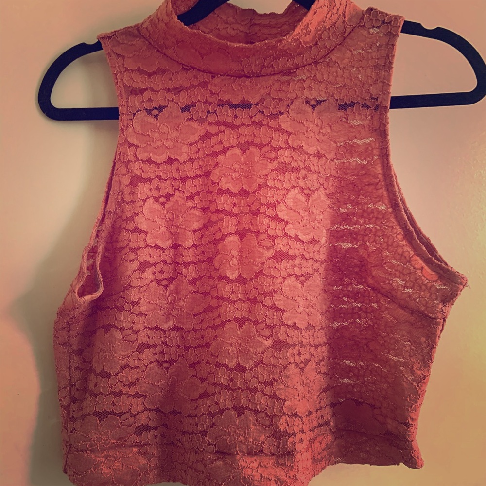 Peach High Collar Crop Top